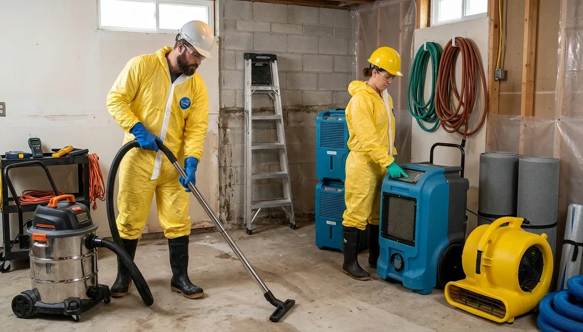 Basement flood cleanup in Lowell, MA by water damage restoration team