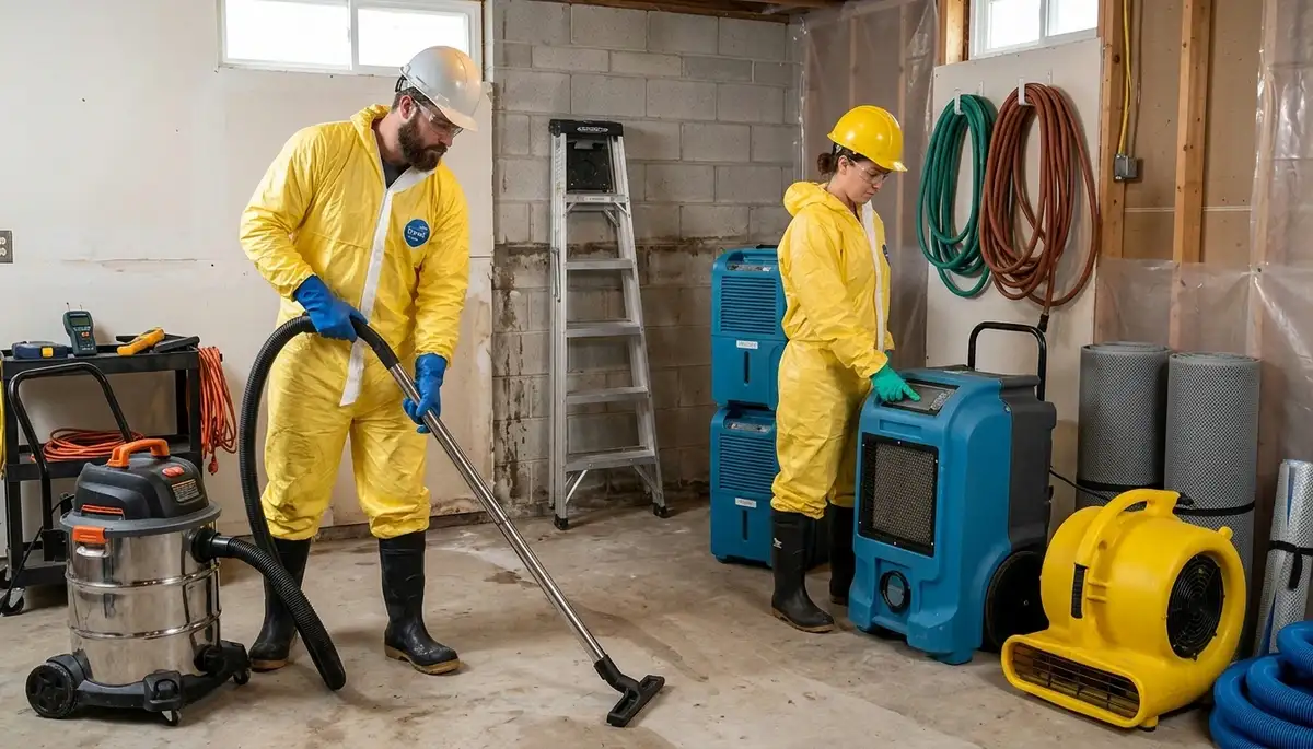 Basement flood cleanup in Lowell, MA by water damage restoration team