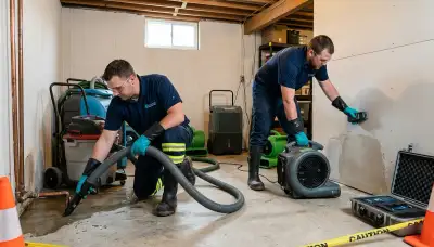 Burst pipe cleanup crew restoring water damage in Lowell, MA home