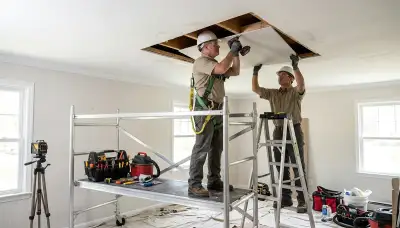 Ceiling water damage repair in Lowell, MA for stained and sagging home ceilings