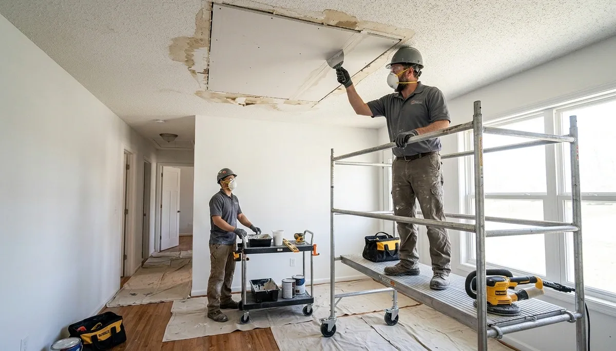 Ceiling water damage repair in Lowell, MA for stained, sagging home ceilings