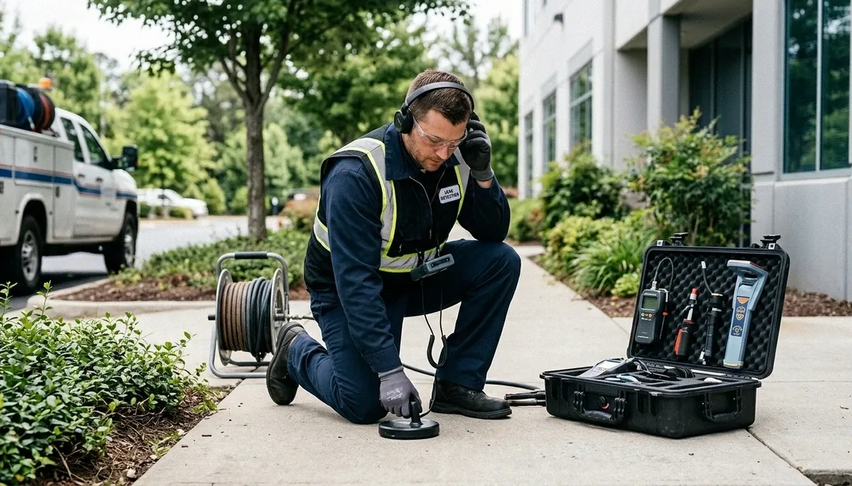Leak detection technician inspecting a Lowell, MA home for hidden water leaks and moisture damage