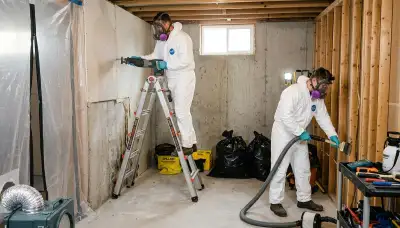 Lowell, MA water damage crew inspecting mold removal in a home after moisture damage