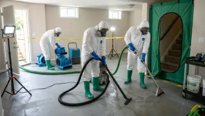 Sewage cleanup technicians sanitizing a Lowell, MA home after a sewer backup
