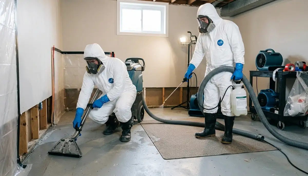 Sewage cleanup team sanitizing Lowell, MA home after water damage and sewer backup