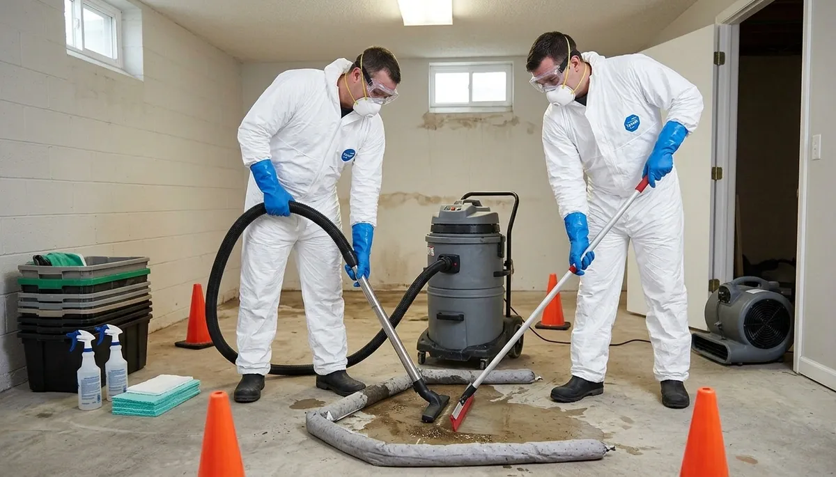 Sewer backup cleanup crew in Lowell, MA restoring a flooded home after sewage overflow