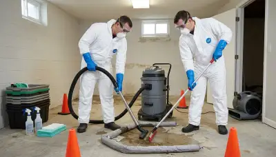 Sewer backup cleanup crew in Lowell, MA restoring a flooded home after sewage overflow