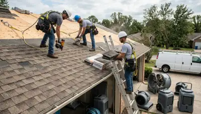 Storm damage restoration crew serving Lowell, MA homes after flooding and rain intrusion