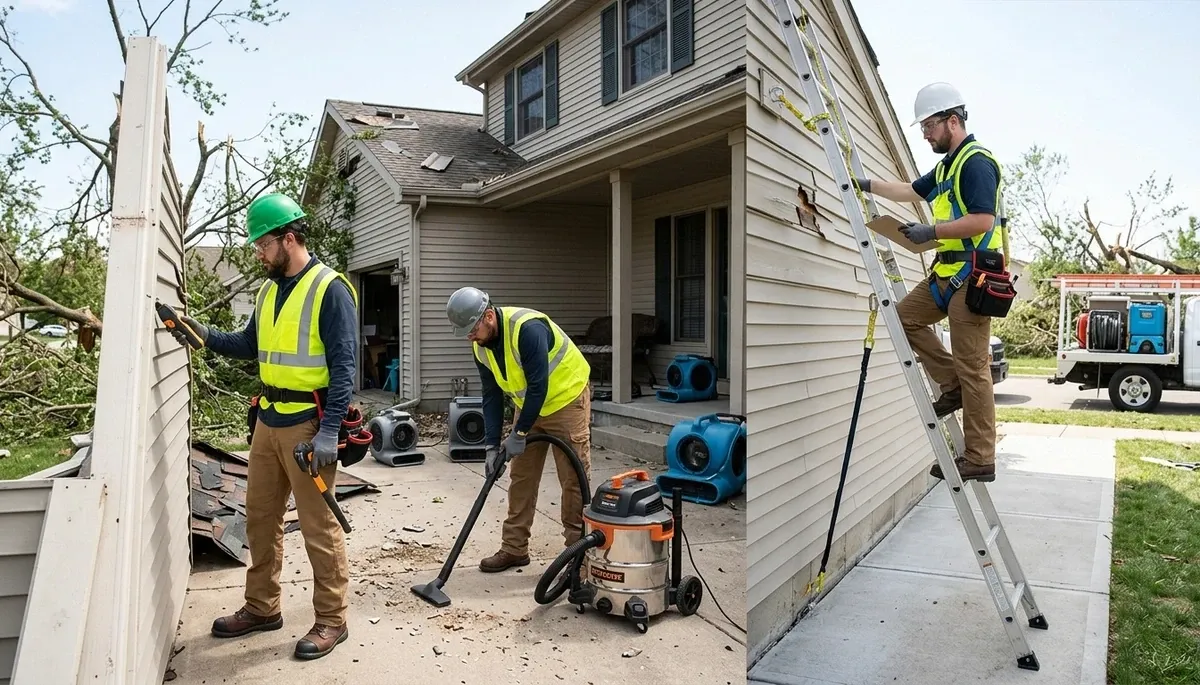 Storm damage restoration crew in Lowell, MA handling water intrusion in a home