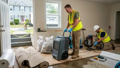 Water damage restoration team in Lowell, MA providing emergency cleanup and repair services