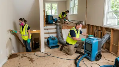 Water damage restoration team in Lowell, MA inspecting flood damage in a commercial property