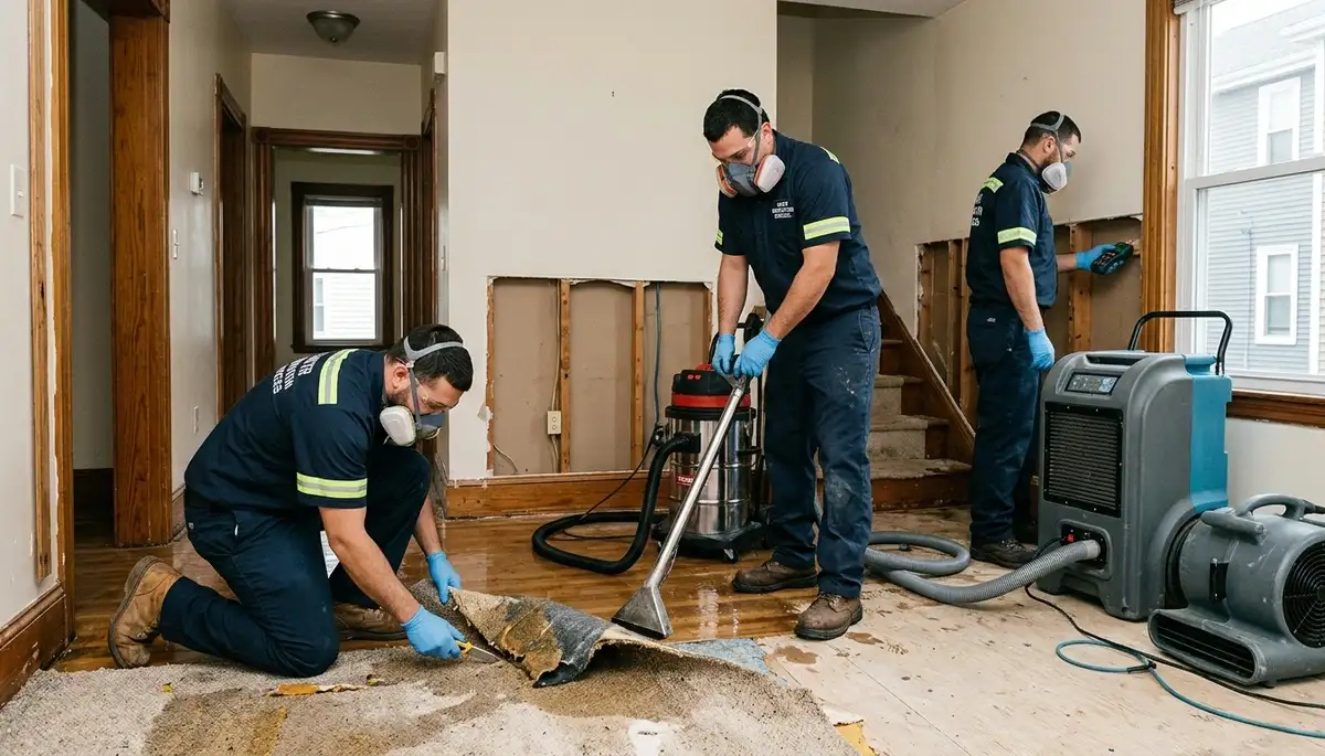 Water damage cleanup team in Lowell, MA providing fast water extraction and restoration services