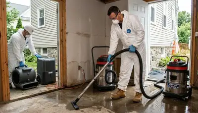 Water damage restoration team serving Lowell, MA, with professional cleanup and drying equipment