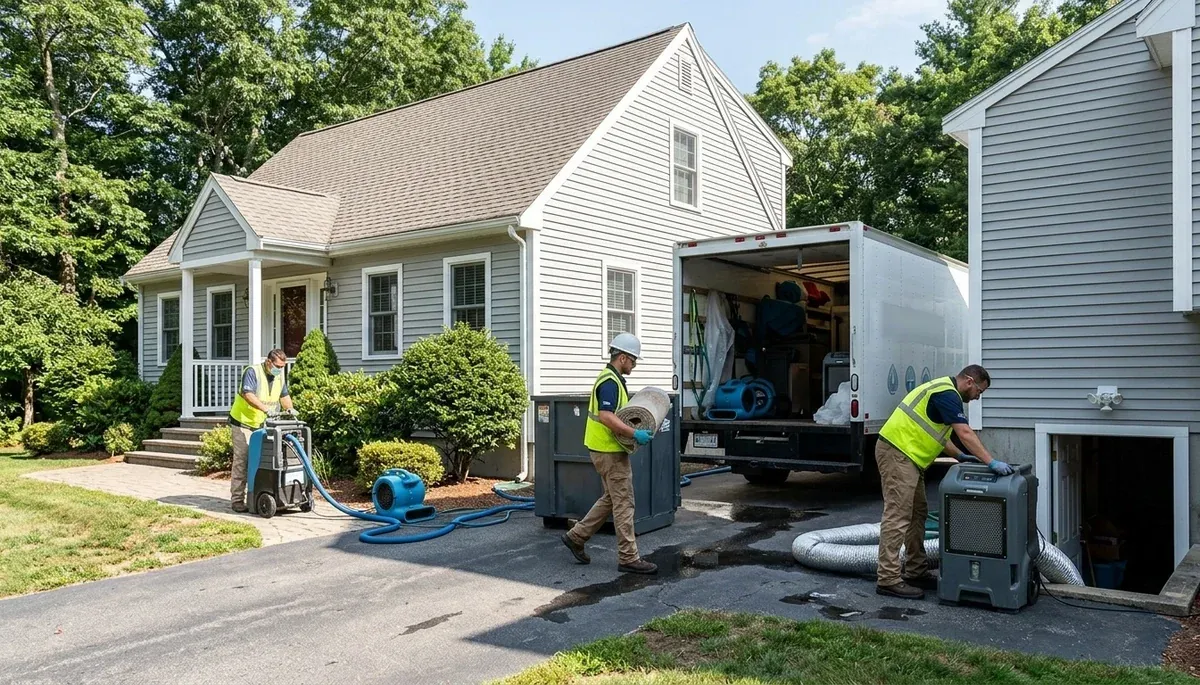 Water damage restoration team serving Lowell, MA with emergency cleanup and drying services
