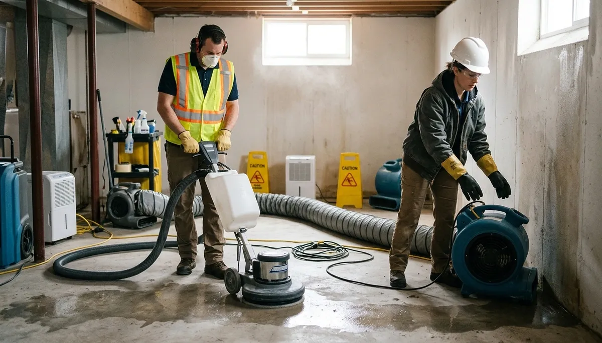Water damage restoration team serving homes in Lowell, MA during flooding and pipe leak cleanup