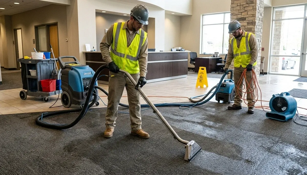 Water extraction service in Lowell, MA removing standing water from a home flooding scene