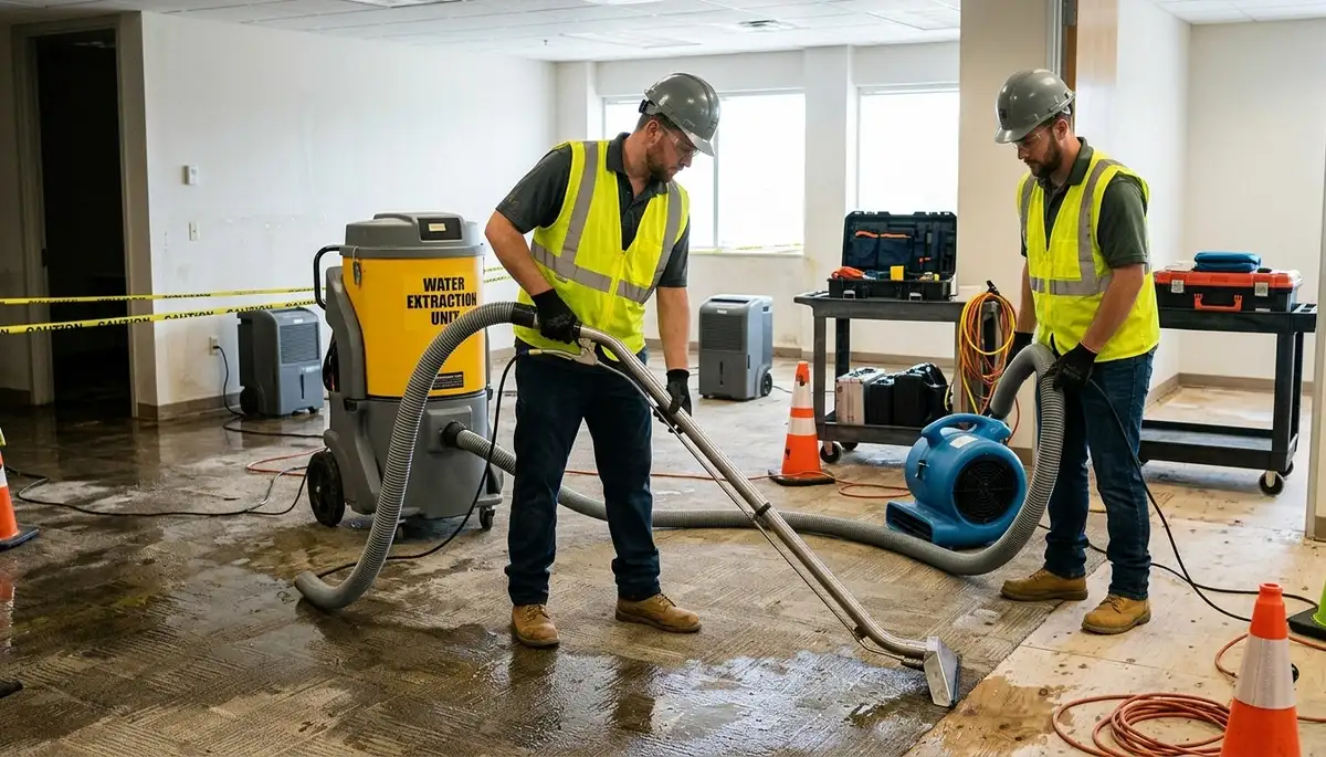 Water extraction service in Lowell, MA removing standing water from a home floor